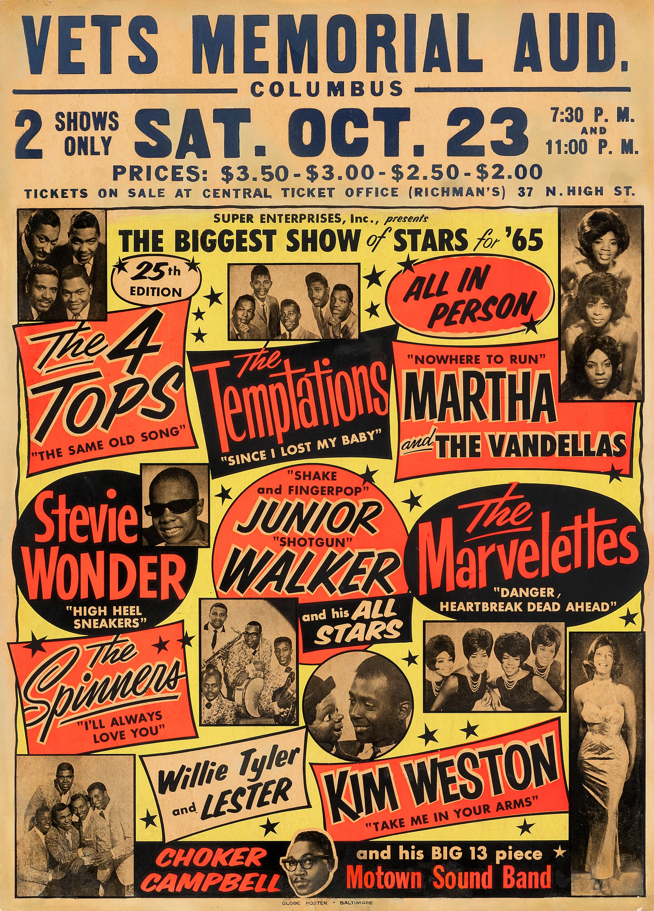 Motortown Revue "Biggest Show of Stars" Jumbo Globe Concert Poster