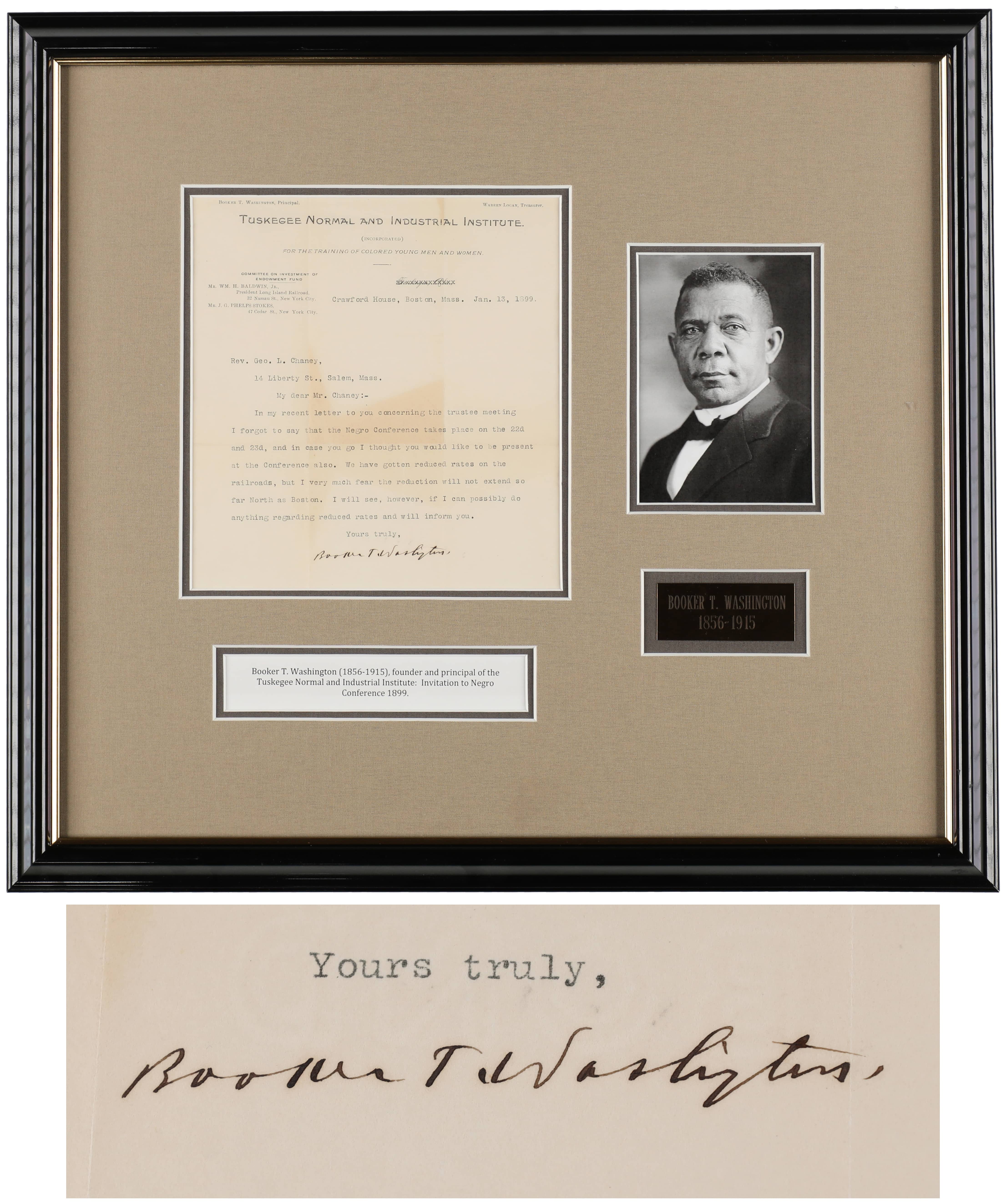 Booker T. Washington Signed Letter Display (1899)