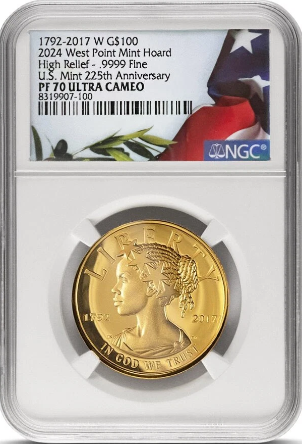 2017-W 1 oz High Relief 225th Anniversary American Liberty Gold Coin NGC PF70