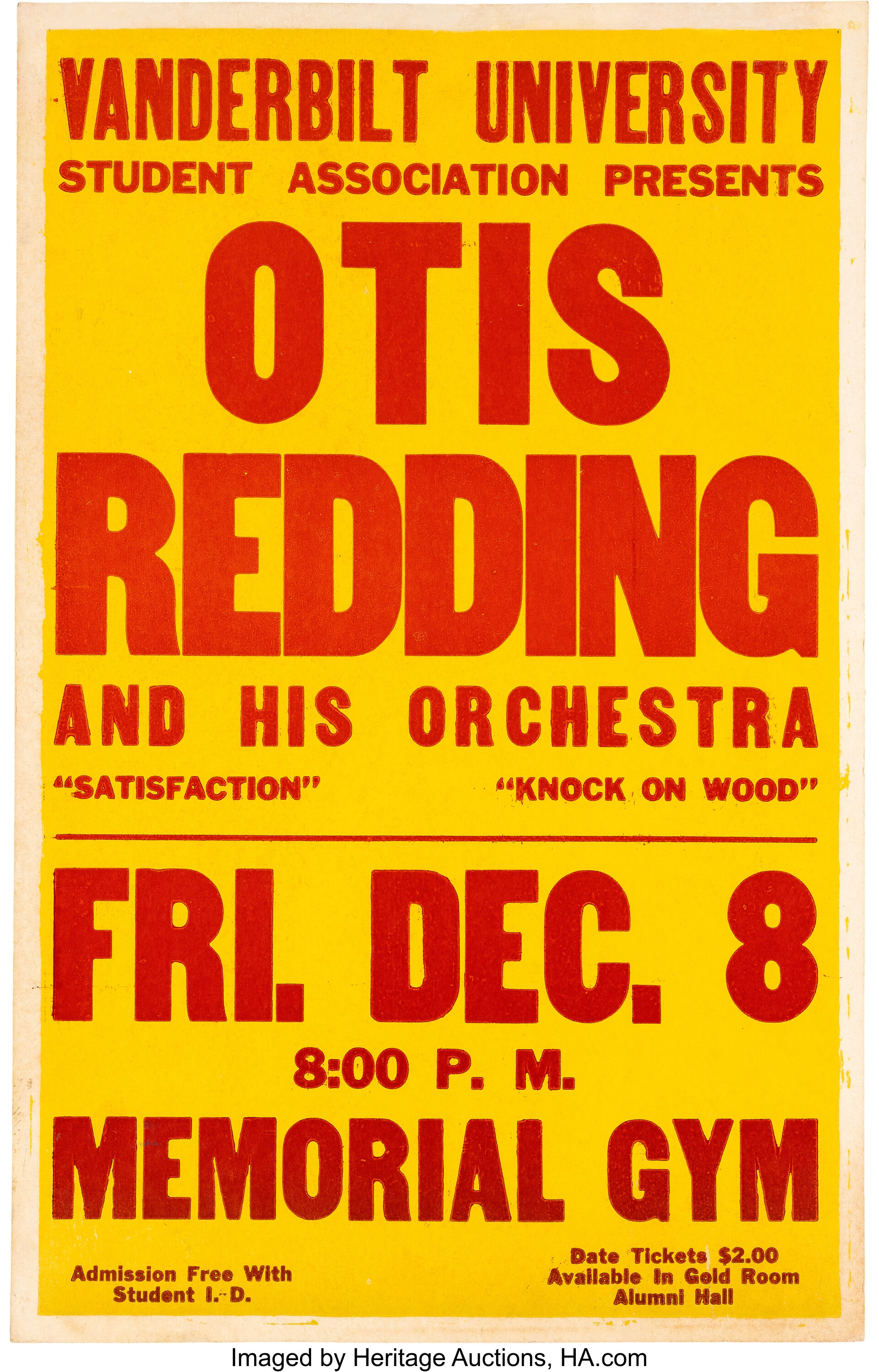 Otis Redding 1967 Vanderbilt University Second-to-Last Concert Poster