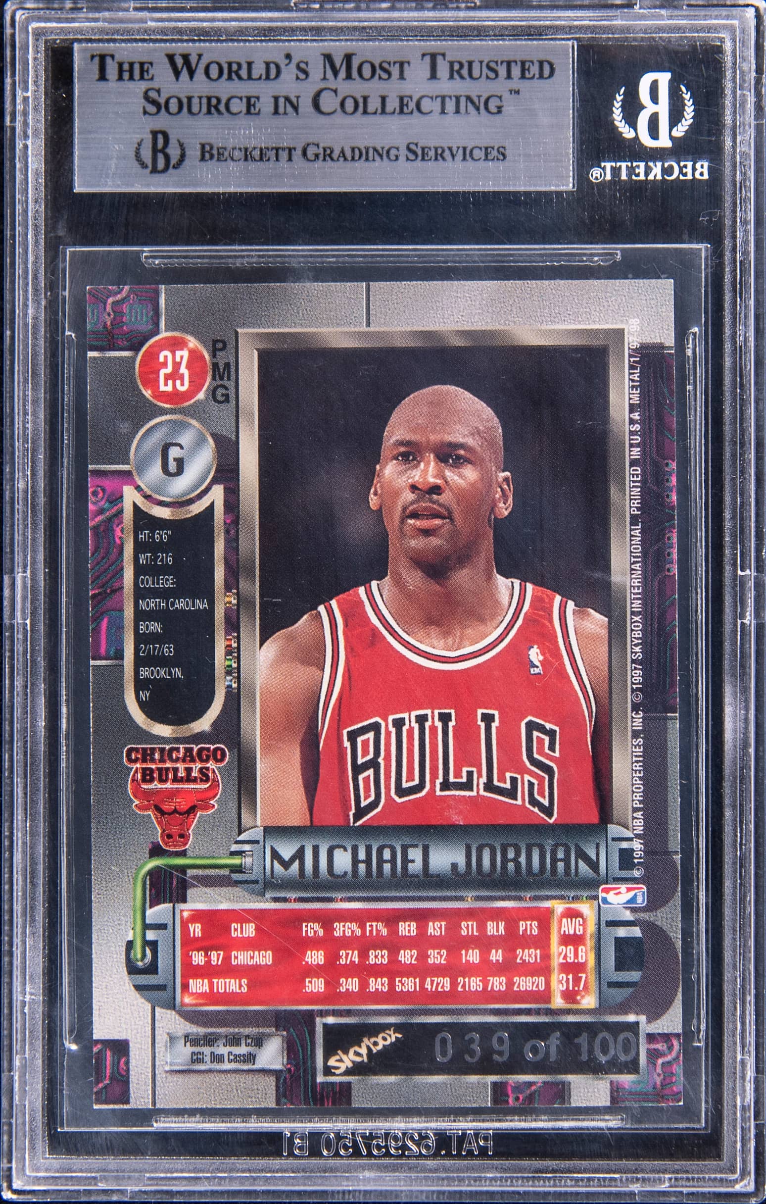 1997-98 PMG Red Michael Jordan #23 /100 – BGS NM-MT+ view 2