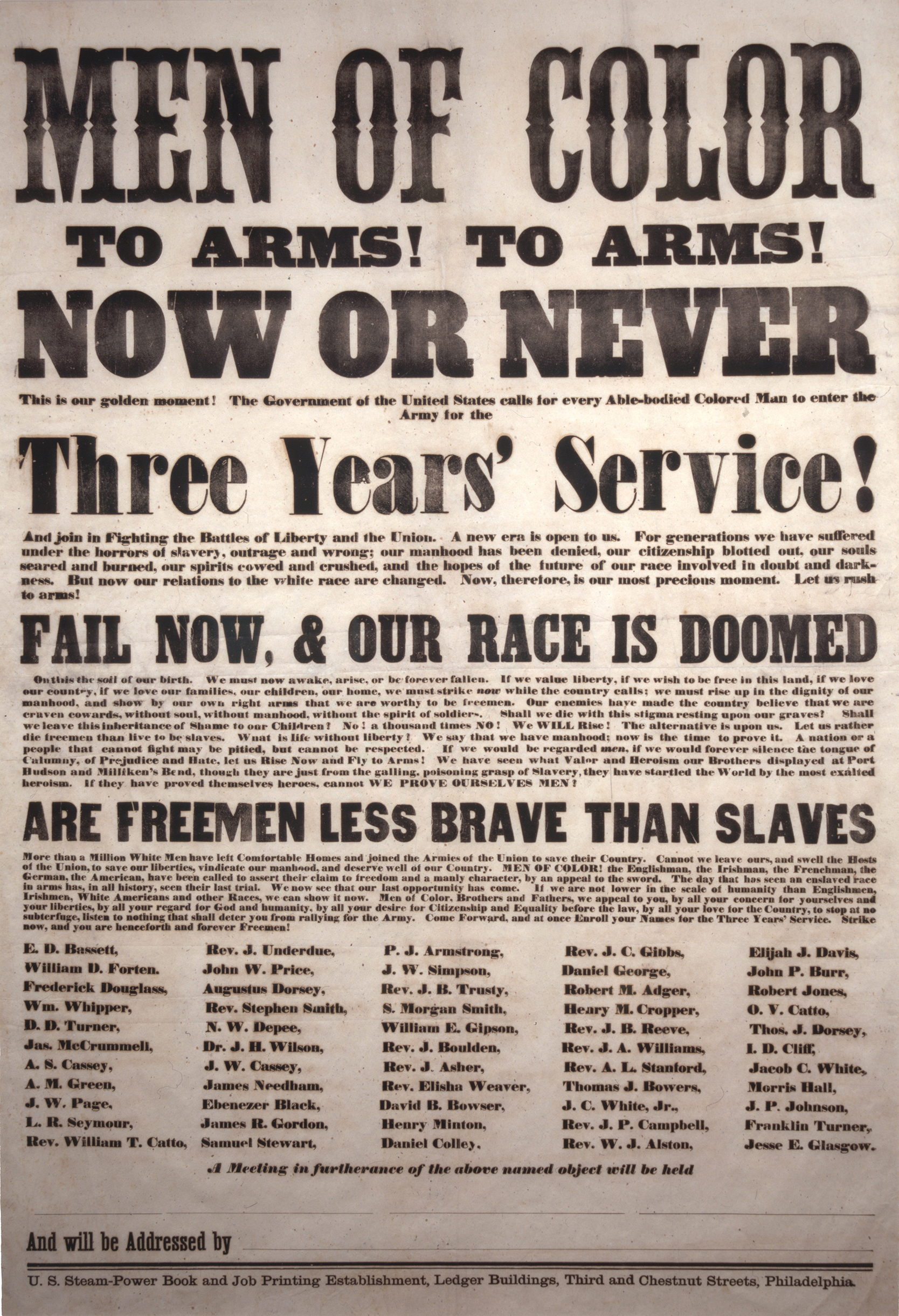 “Men of Color, To Arms! Now or Never!” Civil War Recruitment Broadside (1863)