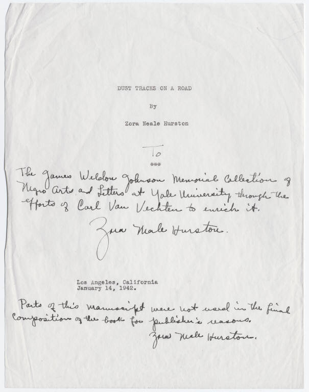 Zora Neale Hurston Draft Pages from a Major Work